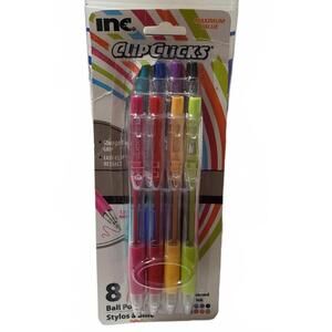 INC ClipClicks Ballpoint Pens 8-Pack Assorted Ink 1.0mm – NEW, Torn Package